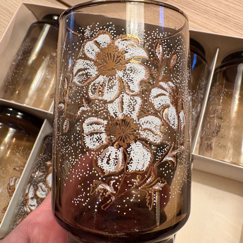 Vintage Libbey St Clair Amber Etched Glassware